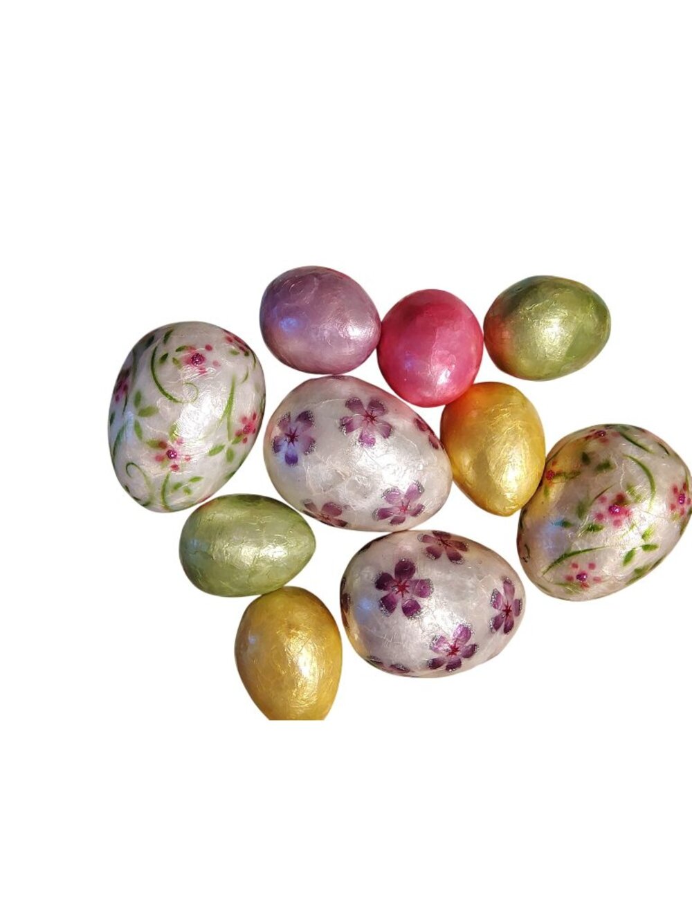 10 Capiz Shell Easter Eggs, Solid, Floral, Pastel Spring, 2.5", 3.5", Decor
